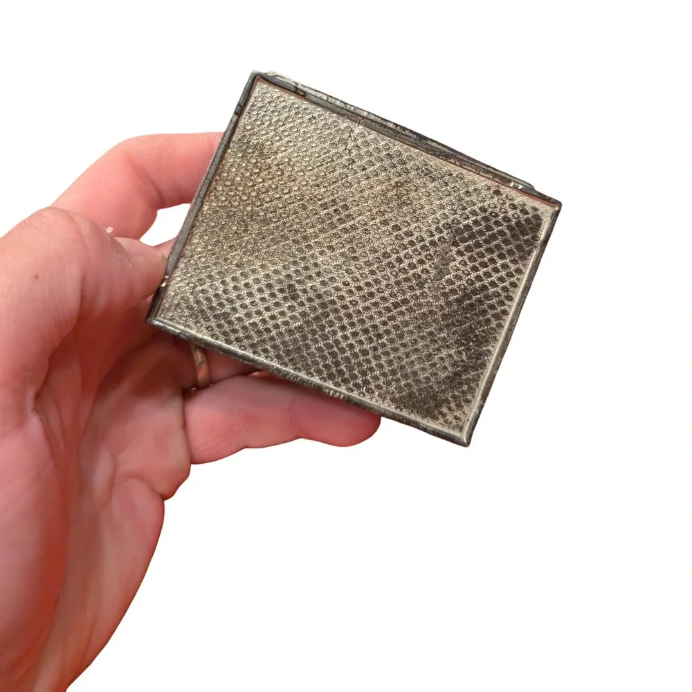 Vintage Japanese Mixed Metal Trinket Box Repousse Scenic‎ Temple Wood Lined